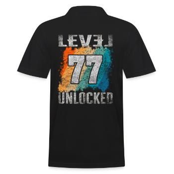 Birthday Gift Level Unlocked 77 years - Men's Polo Shirt - black - Back - Kai (181cm)