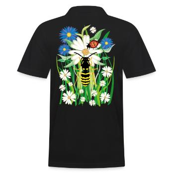 25 Blumen Biene Marienkäfer Wiese - Männer Poloshirt - Schwarz - Hinten - Kai (181cm)