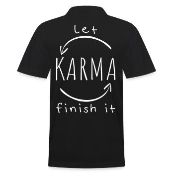 Karma Lustiger Spruch - Männer Poloshirt - Schwarz - Hinten - Kai (181cm)