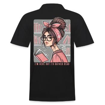 Retro Book Girl Motif for Frequent Readers with Style - Men's Polo Shirt - black - Back - Kai (181cm)
