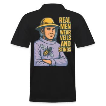 Real Men Wear Veils And Stings Imker Bienen - Männer Poloshirt - Schwarz - Hinten - Kai (181cm)
