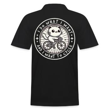 Lustige Fahrrad Katze mit klarer Haltung - Männer Poloshirt - Schwarz - Hinten - Kai (181cm)