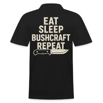 Essen Schlafen Bushcraft Wiederholung Prepper - Männer Poloshirt - Schwarz - Hinten - Kai (181cm)