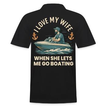 Ich Liebe Meine Frau Boot Spruch Kapitän - Männer Poloshirt - Schwarz - Hinten - Kai (181cm)