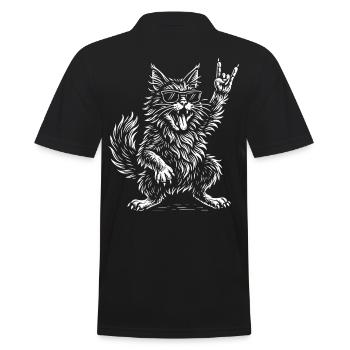 Rock Musik Maine Coon Katze Lustig Heavy Metal - Männer Poloshirt - Schwarz - Hinten - Kai (181cm)