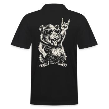 Guinea Pig Rock Music Funny Heavy Metal Retro - Men's Polo Shirt - black - Back - Kai (181cm)