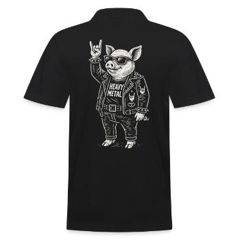Heavy Metal Schwein Rock Musik Lustig Retro - Männer Poloshirt - Schwarz - Hinten - Kai (181cm)