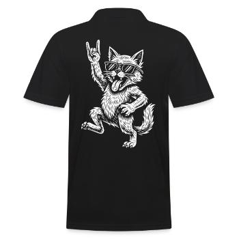 Metal Musik Lustige Katze Rock Musik Retro Style - Männer Poloshirt - Schwarz - Hinten - Kai (181cm)