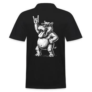 Metal Music Rock Hippo Funny Retro Music - Men's Polo Shirt - black - Back - Kai (181cm)