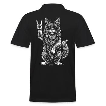 Maine Coon Cat Funny Rock Music Heavy Metal - Men's Polo Shirt - black - Back - Kai (181cm)