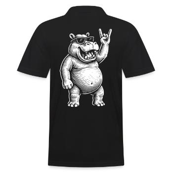 Rock Music Heavy Metal Funny Hippo Retro - Men's Polo Shirt - black - Back - Kai (181cm)