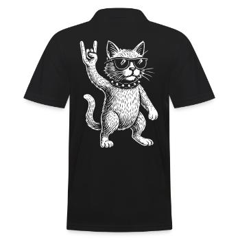 Rock Music Funny Cat Metal Music Vibes - Men's Polo Shirt - black - Back - Kai (181cm)
