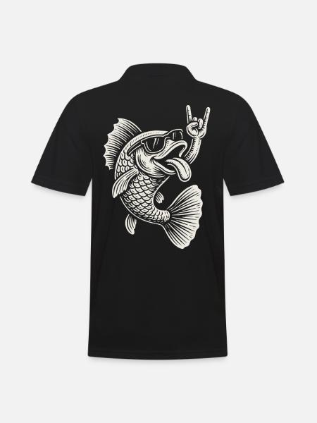 Rock Music Fish Funny Metal Music Retro - Men's Polo Shirt - black