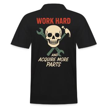 Work hard, acquire more parts, garages, humor - Men's Polo Shirt - black - Back - Kai (181cm)