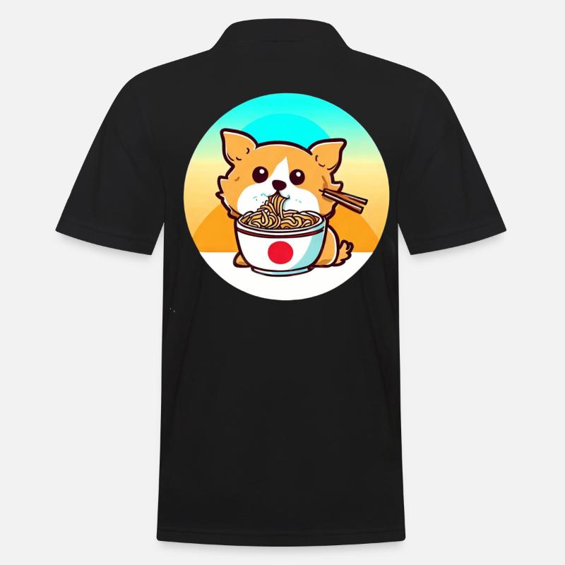 Hund isst Ramen-Nudeln - Männer Poloshirt - Schwarz