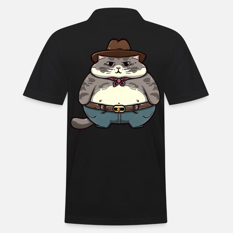Fette Cowboy Katze - Männer Poloshirt - Schwarz