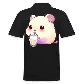 Kawaii Hamster mit Bubble Tea - Männer Poloshirt - Schwarz - Hinten - Kai (181cm)