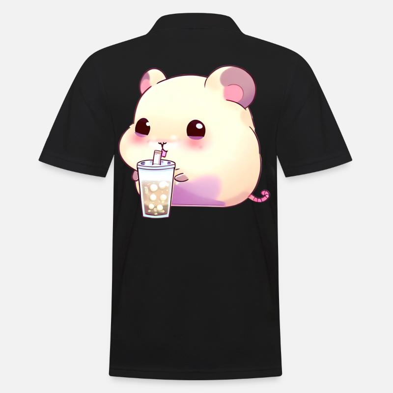 Kawaii Hamster mit Bubble Tea - Männer Poloshirt - Schwarz