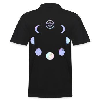 Moon Phases Pastel Rainbow Gothic Pentagram - Men's Polo Shirt - black - Back - Kai (181cm)