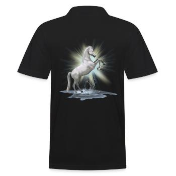 Pferde Shirt - weißes Pferd , Schimmel - Männer Poloshirt - Schwarz - Hinten - Kai (181cm)