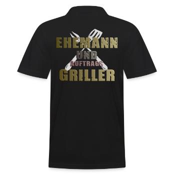 Grillshirt- Ehemann&Auftragsgriller Geschenk - Männer Poloshirt - Schwarz - Hinten - Kai (181cm)