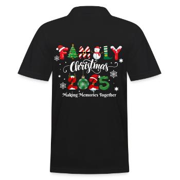 FROHE WEIHNACHTEN, Familienweihnachten 2025 - Männer Poloshirt - Schwarz - Hinten - Kai (181cm)