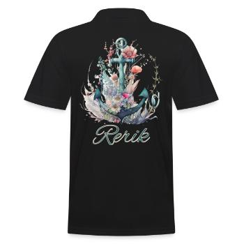 Rerik-Anker mit Blumen - Männer Poloshirt - Schwarz - Hinten - Kai (181cm)