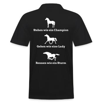 Pferdespruch stehen, gehen, rennen - Männer Poloshirt - Schwarz - Hinten - Kai (181cm)