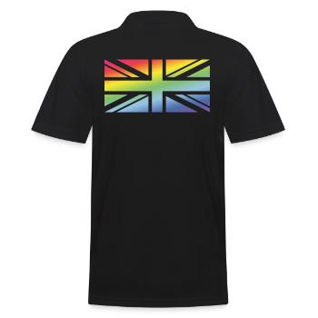 Union Jack / Regenbogenfahne (United Kingdom) - Männer Poloshirt - Schwarz - Hinten - Kai (181cm)