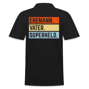 Ehemann Vater Superheld (Super Papa Superpapa 3C) - Männer Poloshirt - Schwarz - Hinten - Kai (181cm)