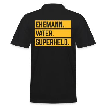 Ehemann Vater Superheld (Super Papa Superpapa 1C) - Männer Poloshirt - Schwarz - Hinten - Kai (181cm)