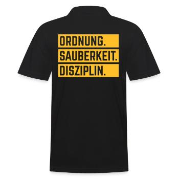 Ordnung Sauberkeit Disziplin, Deutsche Tugenden 1C - Männer Poloshirt - Schwarz - Hinten - Kai (181cm)