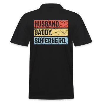 Husband Daddy Superhero (Super Dad Superdaddy PNG) - Männer Poloshirt - Schwarz - Hinten - Kai (181cm)