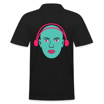 Frau hört Musik - Männer Poloshirt - Schwarz - Hinten - Kai (181cm)