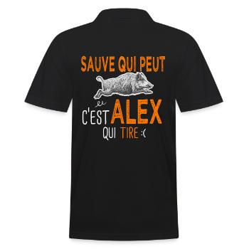 c'est Alex qui tire Cadeau Humour Chasse Chasseur - Polo Homme - noir - Dos - Kai (181cm)
