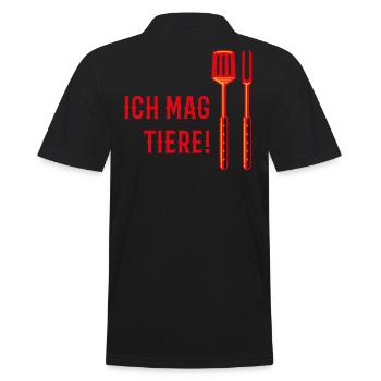 Ich Mag Tiere! (Grillbesteck / 3C) - Männer Poloshirt - Schwarz - Hinten - Kai (181cm)