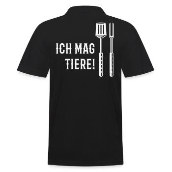 Ich Mag Tiere! (Grillbesteck / White) - Männer Poloshirt - Schwarz - Hinten - Kai (181cm)