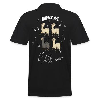 Alpaka- Design für Musiker. Musik an. Welt aus. - Männer Poloshirt - Schwarz - Hinten - Kai (181cm)