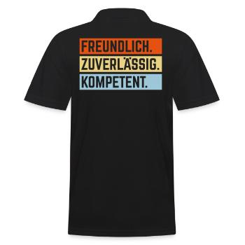 Freundlich – Zuverlässig – Kompetent (3C) - Männer Poloshirt - Schwarz - Hinten - Kai (181cm)