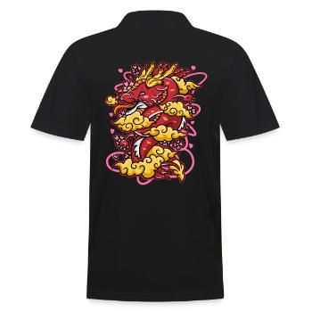 Loving Dragon Kawaii Anime Dragon Design - Men's Polo Shirt - black - Back - Kai (181cm)