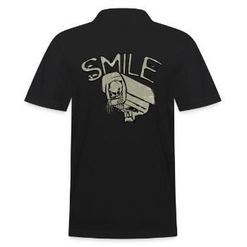Skeleton Surveillance Camera Smile Gift TShirt - Men's Polo Shirt - black - Back - Kai (181cm)