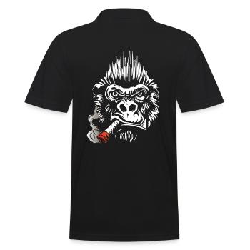 Gorilla raucht Zigarre, Big Boss T-Shirt Geschenk - Männer Poloshirt - Schwarz - Hinten - Kai (181cm)