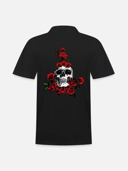Tête de mort Roses Plante Amour - Polo Homme - noir