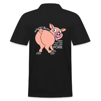 Lustiges und freches Schwein Pull Pork - Männer Poloshirt - Schwarz - Hinten - Kai (181cm)