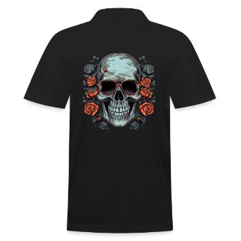 Crâne de hipster cool avec des lunettes et des roses - Polo Homme - noir - Dos - Kai (181cm)