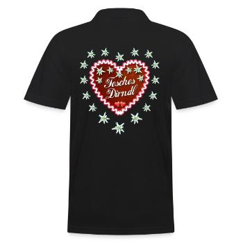 26 Lebkuchenherz Fesches Dirndl verliebte Herzen - Männer Poloshirt - Schwarz - Hinten - Kai (181cm)