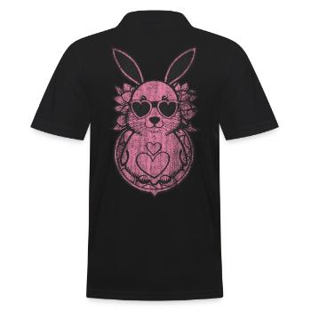 Cute rabbit pink pink heart - Men's Polo Shirt - black - Back - Kai (181cm)