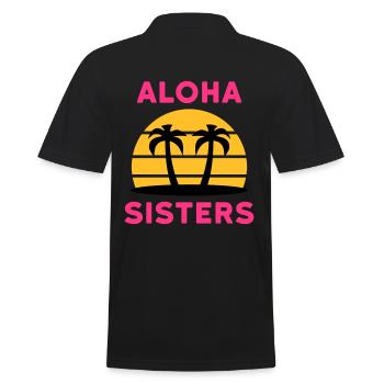 Aloha sisters (Palmen, Insel, Sonne mit Linien) - Männer Poloshirt - Schwarz - Hinten - Kai (181cm)