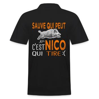 c'est Nico qui tire Humour Nicolas Nicole Chasse - Polo Homme - noir - Dos - Kai (181cm)
