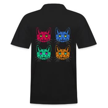 Vier Farben Katzen / Cats like Warhol - Men's Polo Shirt - black - Back - Kai (181cm)